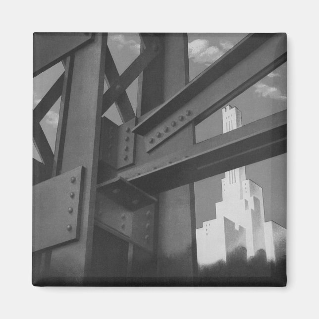 Vintage Steel Construction Skyscraper Architecture Magnet (Framsidan)