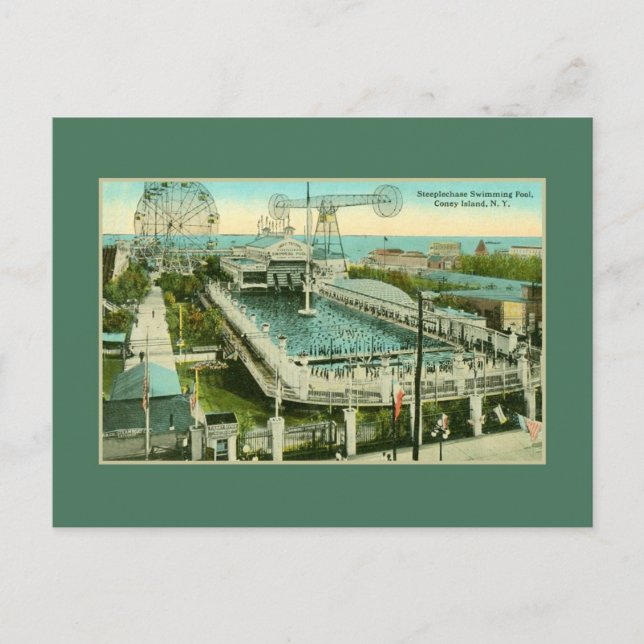Vintage Steeplechase Swimmingpool Coney Island NY Vykort (Framsida)