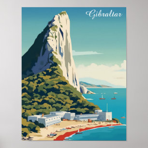 Vintage Sten i Gibraltar Travel Art Poster