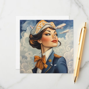 Vintage Stewardess platta anteckningskort