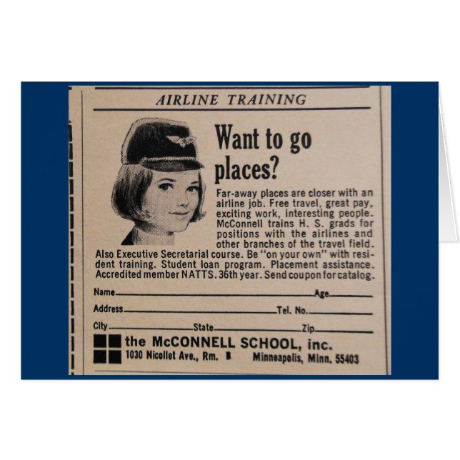 Vintage Stewardress Advertisement Hälsningskort (Framsidan Horizontal)