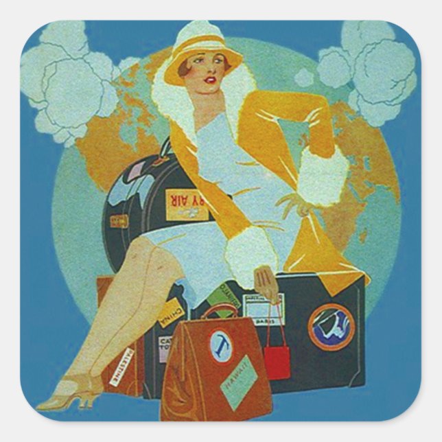 Vintage Sticker Jet-Setter Travel Luggage Stickers Fyrkantigt Klistermärke (Front)