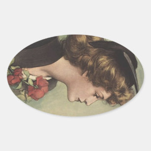 Vintage Sticker Studentmössa Gown Womans Profile Ovalt Klistermärke