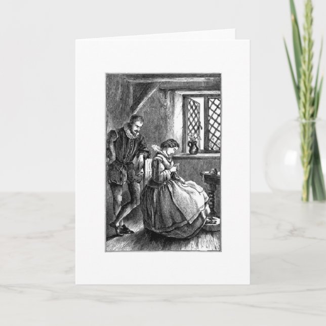 Vintage - Stickning i fönstret. Kort (Framsida)