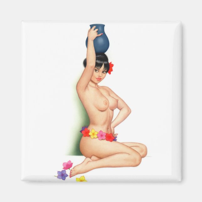 Vintage-stift-flicka Magnet (Framsidan)