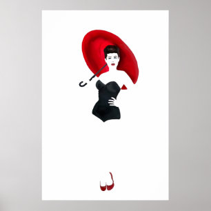Vintage-stift-tjej - Red Umbrella Poster