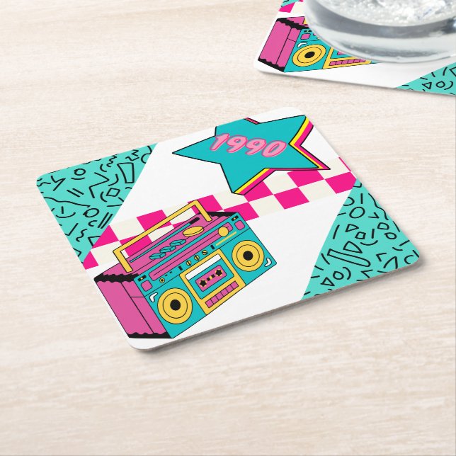 Vintage Stil 1990 Stereo Underlägg Papper Kvadrat (Vinklad)