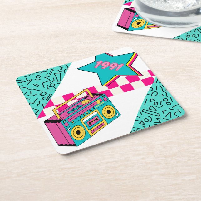 Vintage Stil 1991 Stereo Underlägg Papper Kvadrat (Vinklad)