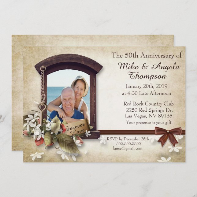 Vintage Stil 50-årsdagen för Inbjudan (Fram/baksida)