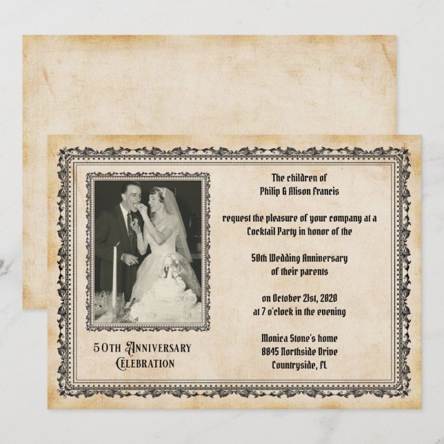 Vintage stil 50-årsjubileum firande inbjudningar (Fram/baksida)