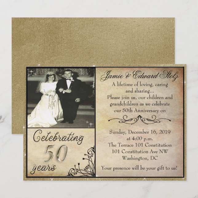 Vintage stil 50-årsjubileum inbjudan (Fram/baksida)