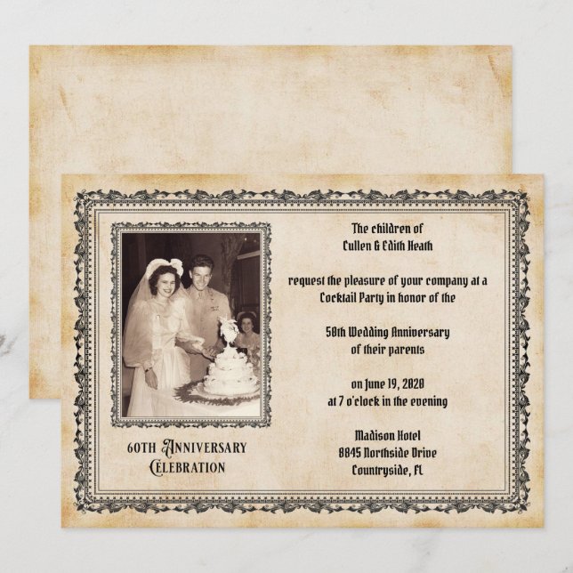Vintage stil 60-årsjubileum firande inbjudningar (Fram/baksida)