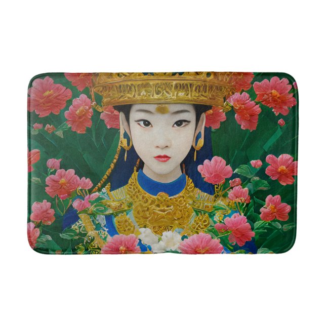 Vintage Stil Abstrakt Asian Girl with Flowers Badrumsmatta (Framsidan)