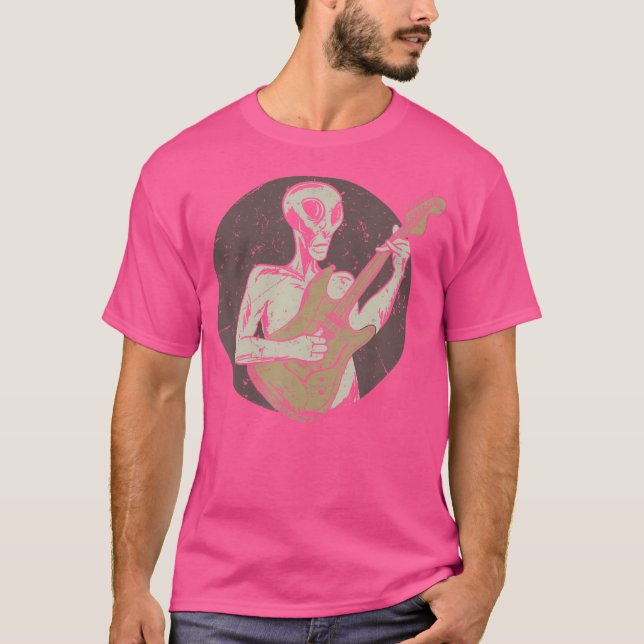 Vintage Stil Alien Guitar T Shirt (Framsida)