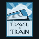 Vintage Stil Art Deco Tåg Travel Poster Skriv ut<br><div class="desc">Min föreställning om en vintage sliek strömlinjeformare tåg står i fokus för den här reseaffischen. Texten från deco-stil på den blå monokromatiska bilden inbjudan du vill "njuta av att resa med tåg". Från min digitalt skapat originalbild.</div>