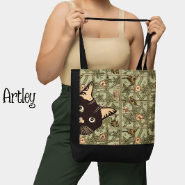 Vintage Stil Art nouveau Lusnyj Peeking Cat Birds Tygkasse