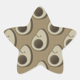 Vintage Stil Avocado Mönster Stjärnformat Klistermärke