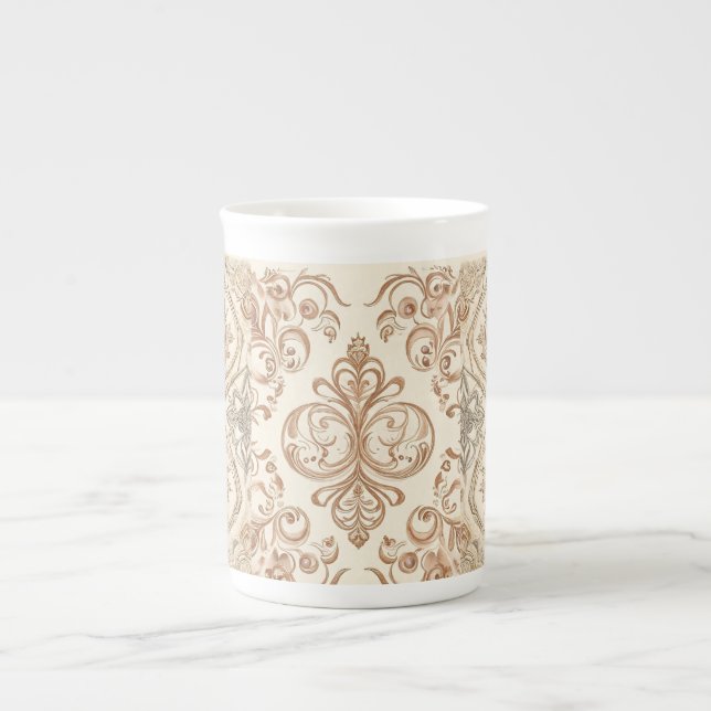Vintage Stil, Beigi Guld Mozaik Benporslin Mugg (Framsidan)
