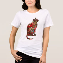 Vintage Stil Blommig Mönsterkonst Katt T-Shirt