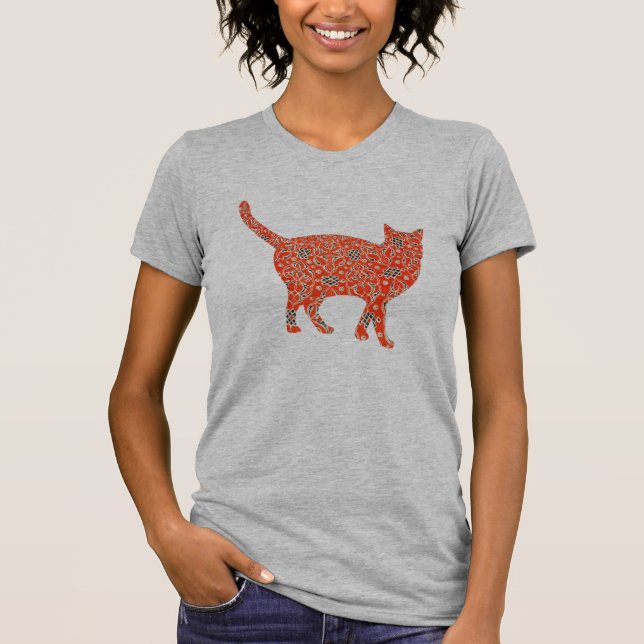 Vintage Stil Blommigt Cat T-Shirt (Framsida)