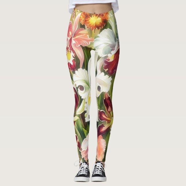 Vintage Stil Blommigt Färgfläckar Leggings (Framsida)