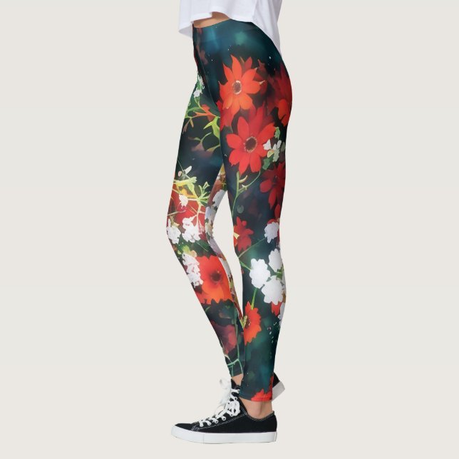 Vintage Stil Blommigt Flower Art Leggings (Vänster)