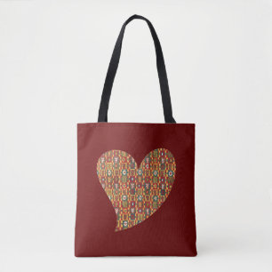 Vintage Stil Blommigt Heart Burgundy Tote Bag Tygkasse