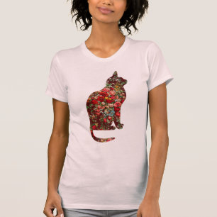 Vintage Stil Blommönster Art Cat T-Shirt