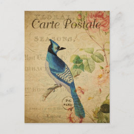 Vintage Stil Blue Bird Fransk Carte Postale Vykort