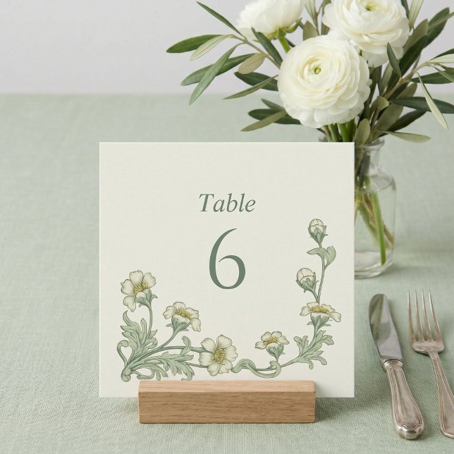 Vintage stil Botaniska Salvia Gröna Bordskort (Vintage style Botanical Sage Green Table Numbers)