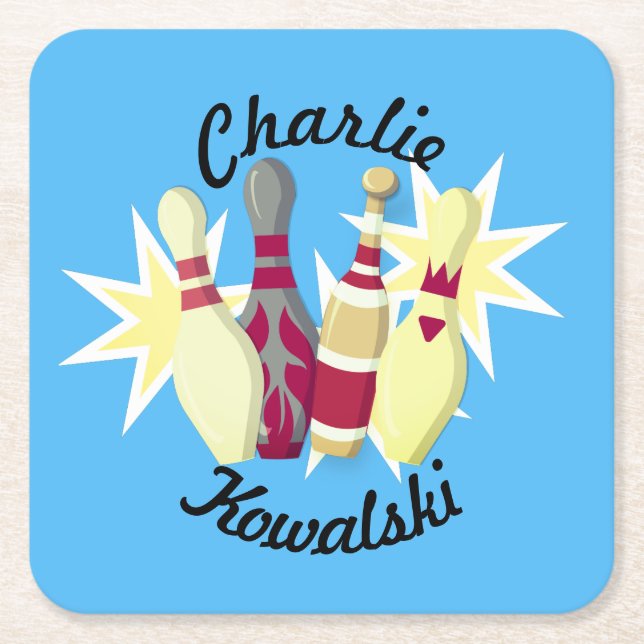 Vintage-stil Bowling Underlägg Papper Kvadrat (Framsidan)