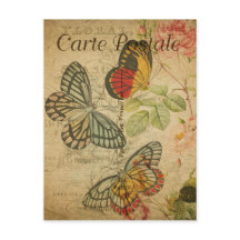 Vintage Stil Butterflies Fransk Carte Postale