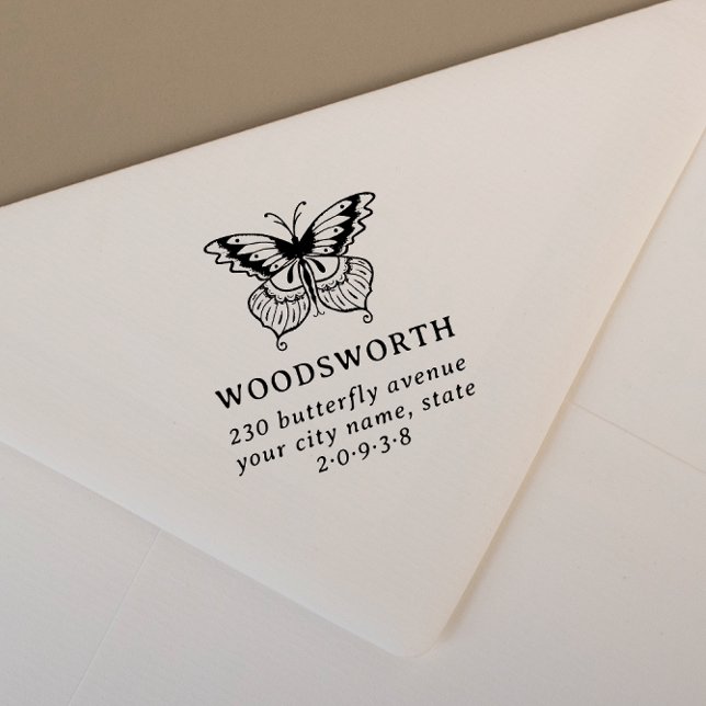 Vintage Stil Butterfly Classic-Returadress Stämpel (Rubber Stamp Mock-up)