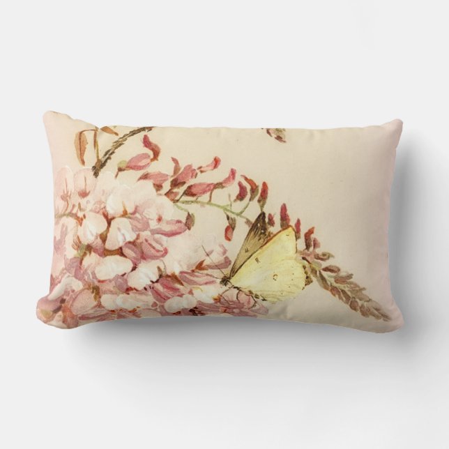 Vintage Stil Butterfly Flowers Pillow Lumbarkudde (Framsida)