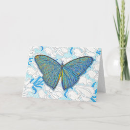 Vintage Stil Butterfly och Blommigt i Blue Art Kort