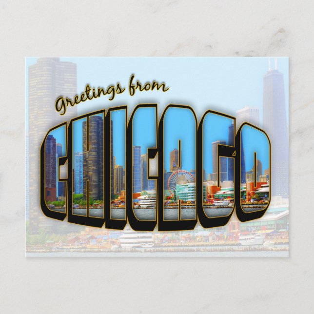 Vintage Stil Chicago Cityscape-postkort Vykort (Framsida)