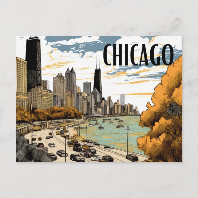 Vintage Stil Chicago Postcard Vykort (Framsida)