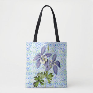Vintage Stil Columbine Blåa blommor Tote Bag Tygkasse