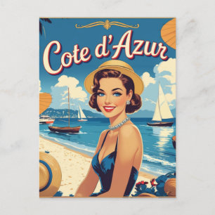 Vintage Stil Cote D'Azur Beach Girl Helg Vykort