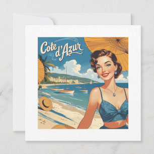 Vintage Stil Cote D'Azur Beach Girl Julkort