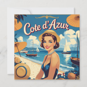 Vintage Stil Cote D'Azur Beach Girl Julkort