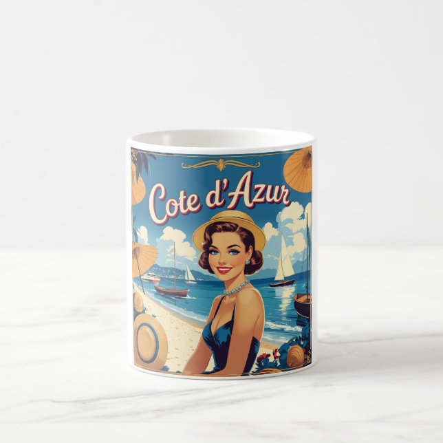 Vintage Stil Cote D'Azur Beach Girl Kaffemugg (Center)