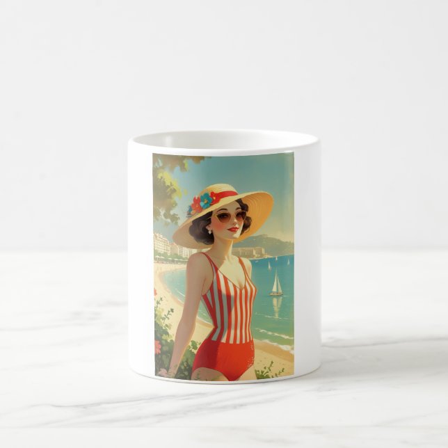 Vintage Stil Cote D'Azur Beach Girl Kaffemugg (Center)