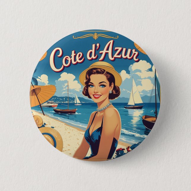 Vintage Stil Cote D'Azur Beach Girl Knapp (Framsida)