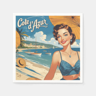 Vintage Stil Cote D'Azur Beach Girl Pappersservett