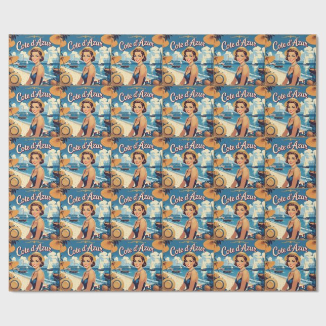 Vintage Stil Cote D'Azur Beach Girl Presentpapper (Platt)