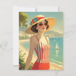 Vintage Stil Cote D'Azur Beach Girl Vykort