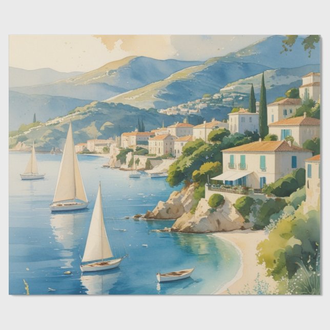 Vintage stil Côte d'Azur Fransk resa  Presentpapper (Platt)