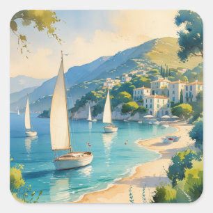 Vintage Stil Cote D'Azur Fransk Travel Fyrkantigt Klistermärke