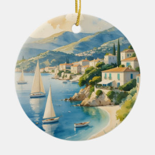 Vintage Stil Cote D'Azur Fransk Travel Julgransprydnad Keramik